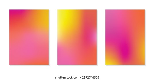 A collection of trendy colorful vector gradient set illustrations. Modern template design, grainy texture. For flyers, social media posts, screens, mobile apps, covers, wallpapers and branding.