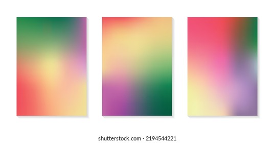 Colección de ilustraciones de juego de degradados vectoriales coloridos y de moda. Diseño de plantilla moderno, textura granulada. Para folletos, publicaciones en medios sociales, pantallas, aplicaciones móviles, portadas, fondos de pantalla y marca.