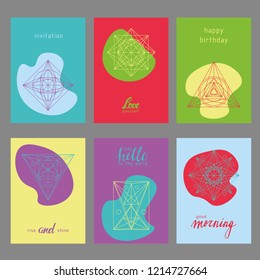 Collection of trendy creative cards with floral elements and different textures. Collage. Design for prints, posters, cards, etc. Vector.