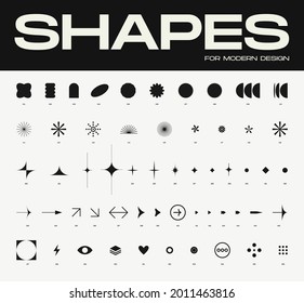 Colección de elementos de diseño de moda, formas geométricas y marcos para medios sociales, diseño web y decoración de diseño gráfico