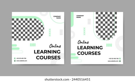Collection of trendy geometric digital study, online learning courses social media post templates. Square banner design background.