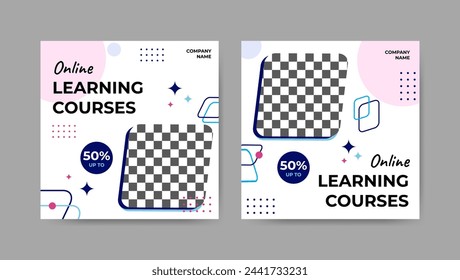 Colección de estudio digital geométrico de moda, cursos de aprendizaje en línea plantillas de publicaciones de medios sociales. Fondo de diseño de banner cuadrado.