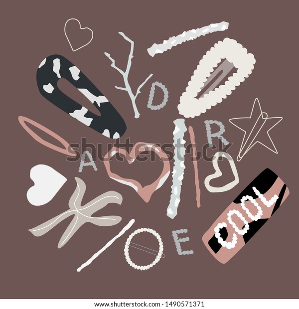Collection Trendy Hair Accessories On Dark Stock Vector Royalty