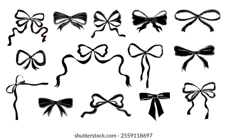 Collection of trendy hand drawn bows, ribbons illustrations. Bows doodles, vector design