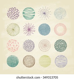 Collection of trendy Hand Drawn circles textures. Isolated. Vector illustration.