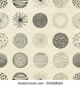 Collection of trendy Hand Drawn circles textures. Isolated. Seamless pattern. Vector illustration.