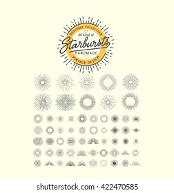 Collection of trendy hand drawn retro sunburst/bursting rays design stuff
Perfect for retro, vintage logo elements