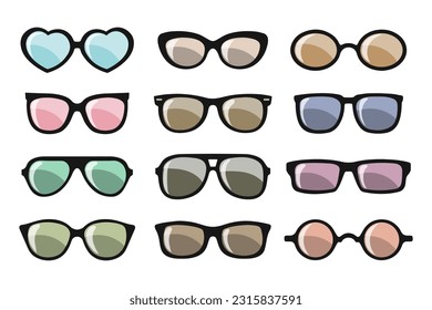 Colección de gafas de sol hipster de moda de verano. gafas de sol de moda, accesorio de verano. Iconos, vector