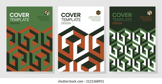 Collection of trendy minimal 3d geometric shapes cover designs. Abstract dynamic isometric optical illusion backgrounds for brochures, flyers, prints, posters, layouts.