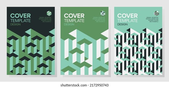 Collection of trendy minimal 3d geometric shapes cover designs. Abstract dynamic isometric optical illusion backgrounds for brochures, flyers, prints, posters, layouts.