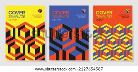 Collection of trendy minimal 3d geometric shapes cover designs. Abstract dynamic isometric optical illusion backgrounds for brochures, flyers, prints, posters, layouts.