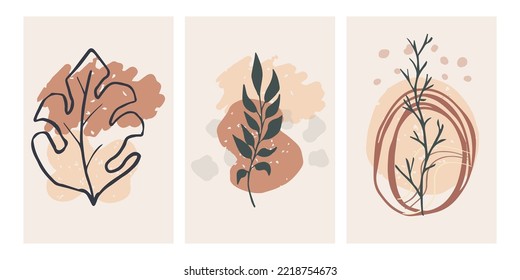 Colección Afiche mínimo de moda con composición de formas orgánicas abstractas en estilo de collage contemporáneo, conjunto se puede usar para decoración de arte de pared, postales, diseño de portada