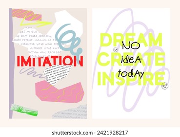 Collection of Trendy modern poster with Art inspiration quotes. Grunge poster. Wall art. Editable vector illustration.