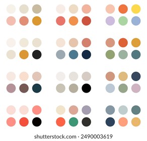 Collection of trendy muted colour palettes. Seamless pattern with colorful circles. Vector illustration