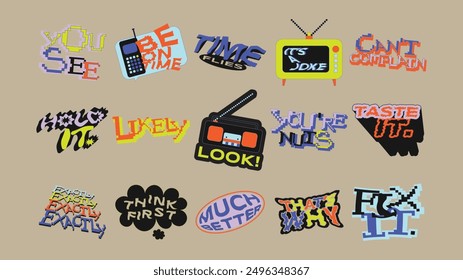 Collection of trendy quote sticker set.