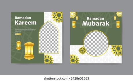 Collection of trendy ramadan kareem social media post templates. Square banner design background.