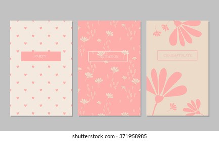 Collection of trendy romantic invitations with Hand Drawn Textures. Templates for Placards, Posters, Flyers and Banner Designs, Printable Journals Card