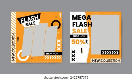 Collection of trendy sale discount social media post templates. Square banner design background.