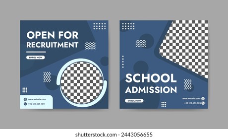 Collection of trendy school admissions and educational social media post templates. Square banner design background.