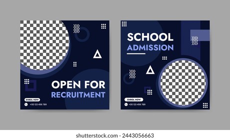 Collection of trendy school admissions and educational social media post templates. Square banner design background.