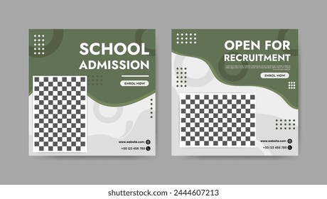 Collection of trendy school admissions and educational social media post templates. Square banner design background.