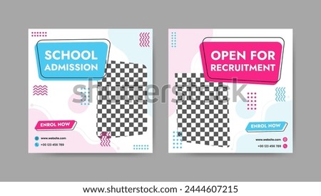 Collection of trendy school admissions and educational social media post templates. Square banner design background.