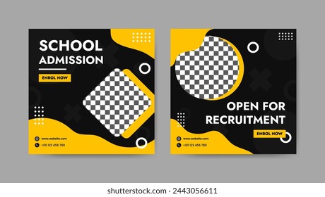 Collection of trendy school admissions, professional social media post templates. Square banner design background.
