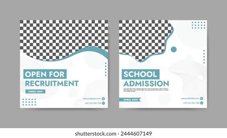 Collection of trendy school admissions, professional social media post templates. Square banner design background.
