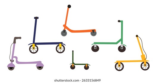Collection of trendy scooters. Electric scooter.