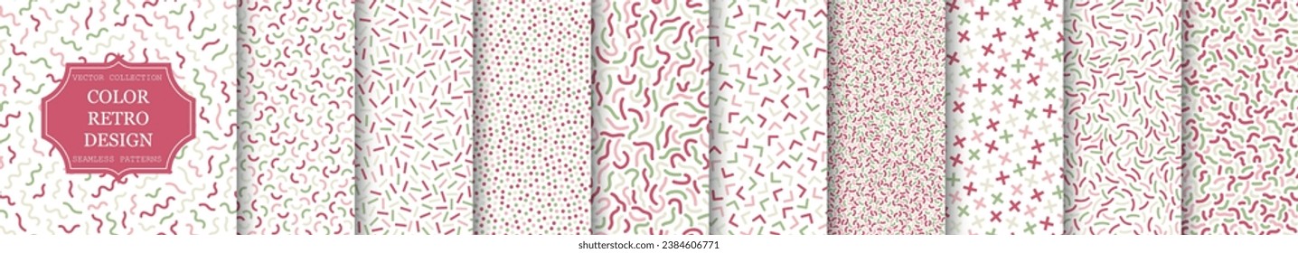 Collection of trendy seamless bright patterns. Retro style - fashion 80-90s. Color mosaic textures - textile backgrounds. 