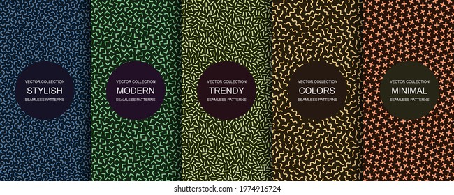 Collection of trendy seamless bright vector patterns - creative retro design. Colorful vibrant backgrounds - fashion style 80-90s