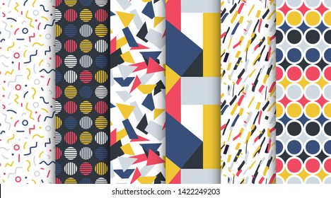 Collection of trendy seamless colorful patterns - repeatable minimalistic design. Vibrant stylish textures. Abstract retro backgrounds - fashion style 80-90s