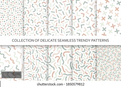 Colección de estampados modernos y delicados. Estilo retro - moda 80-90. Texturas de mosaico de color - fondos textiles. diseño repetible en el panel de swatches