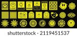 Collection of Trendy Smile Stickers. Set Of Cool Acid Style Badges. Rave Graphics. Emoticon patches.