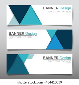 Collection triangle blue horizontal business banner set vector templates. clean modern geometric abstract background layout for website design. simple creative cover header. in rectangle size
