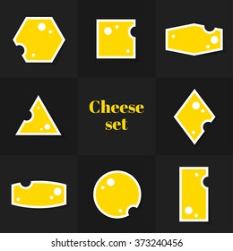 Collection of Triangular piece cheese cards, notes, stickers, labels, tags. Template for scrapbooking, wrapping, notebooks