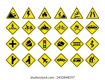 collection of triangular yellow street signs. vector street sign