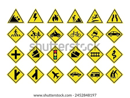collection of triangular yellow street signs. vector street sign