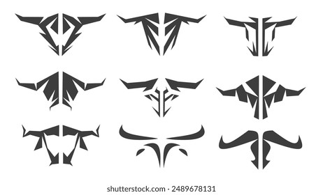 collection of tribal animal head shapes with a stiff touch. Set of Symmetrical Tribal Pattern Cyber ​​Gothic Elements in Abstract White black Print for t-shirt, hoodie and sweatshirt or card, poster	