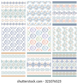 A collection of tribal art patterns, drawn by hand. An ethnic set of 9 seamless patterns.