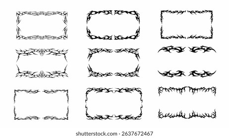 collection of tribal frames, borders ornaments abstract black vector design templates