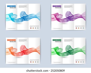 Collection of tri-fold brochure with wave background