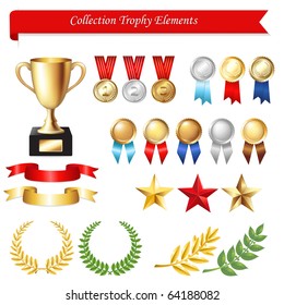 Collection Trophy Elements, Isolated On White Background, Vector Illustration