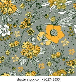 Collection of tropical flowers. Floral seamless pattern for stylish fabric, wrap paper and wallpaper design.