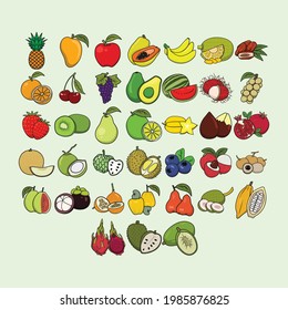 Plantilla de conjunto de ilustraciones de dibujos de vectores de frutas tropicales