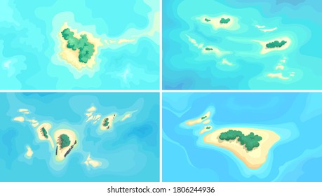 Collection of tropical islands in middle of ocean. Beautiful nature sceneries.