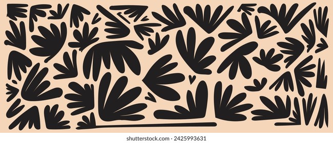 Colección de formas de patrón de hojas tropicales. Lindas formas botánicas, recortes de hojas tropicales monocromas, ilustraciones de vectores de arte abstracto para diversas necesidades de impresión