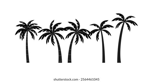 Collection of Tropical Palm Tree Vector. Tropical Palm Tree Vector Collection for Illustrations, Exotic Tree Designs, and Summer Graphics, Palm Tree Clipart for Decor and Prints