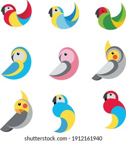 Collection of tropical parrots, vector illustration. Icon, logo.