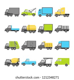 Collection of truck icons in flat style